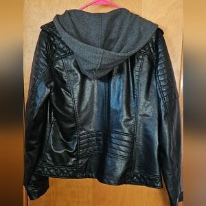 Leather Jacket with Removable Hood